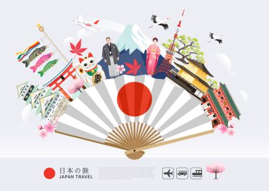 Tokyo kulesi, fuji dağı, türbe, kale, tapınak, sakura çiçeği ile Japonya ünlü yerler seyahat arka plan
