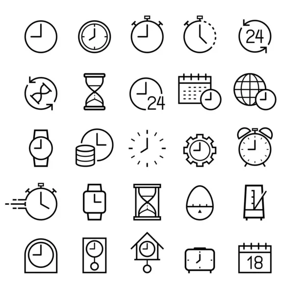 Clock line icons set. Vector illustrations. — Stock Vector