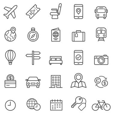 Seyahat rezervasyonu simgeleri. Vektör illüstrasyonları. 