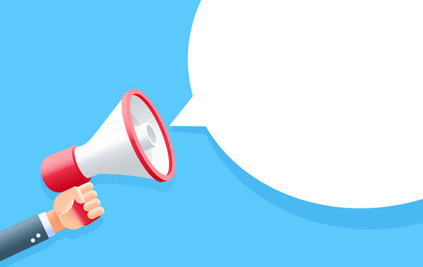 Человеческая рука держит мегафон с пузырём для концепции маркетинга в социальных сетях
.