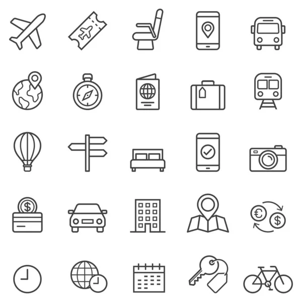 Travel booking line icons. Vector illustrations. — Stock Vector