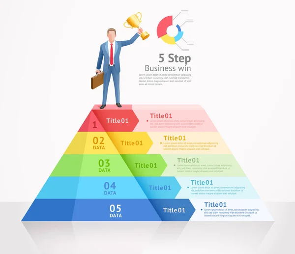 Homme d'affaires debout sur le triangle supérieur infographies — Image vectorielle