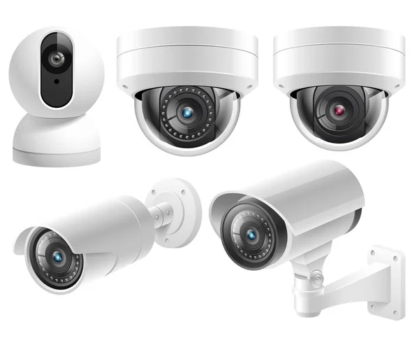 Thuis beveiligingscamera 's videobewaking systemen geïsoleerde vector — Stockvector