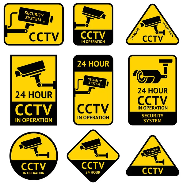 CCTV video vigilancia cámara de seguridad pegatina. Vector — Vector de stock
