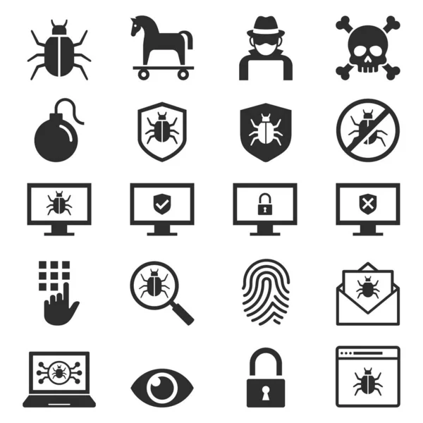 Conjunto de iconos de seguridad informática de protección antivirus. Vector — Vector de stock