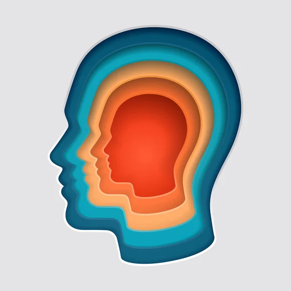 Man Head Mind Thinking Symbol Paper Cut Vector Illustrations — Διανυσματικό Αρχείο