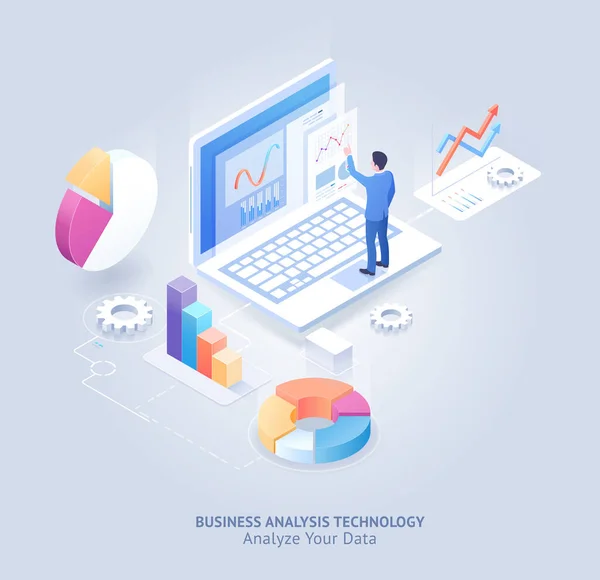 Tecnologia Análise Negócios Ilustração Vetorial Isométrica — Vetor de Stock