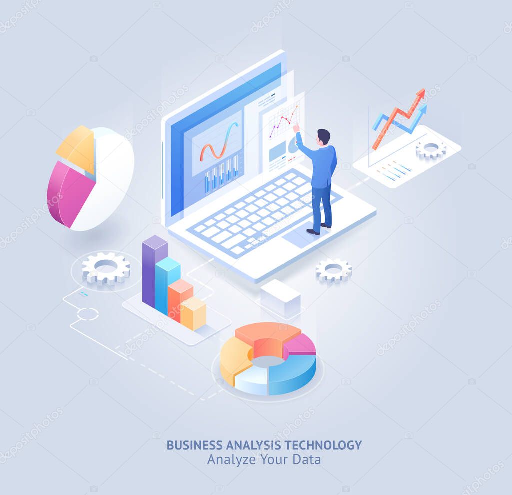 Business analysis technology isometric vector illustration.