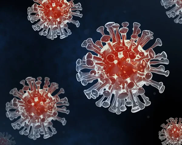 Mikroorganisme Virus Pada Latar Belakang Warna Biru Abstrak — Stok Foto