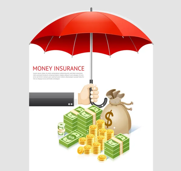 Návrh Konceptu Pojištění Peněz Peníze Pod Deštníkem Vektorové Ilustrace Izolované — Stockový vektor