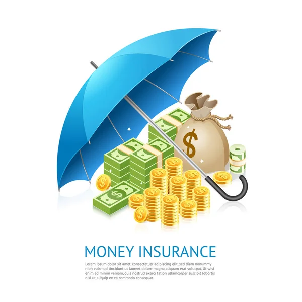 Money Insurance Concept Design Money Umbrella Vector Illustration Isolated White — Stock Vector