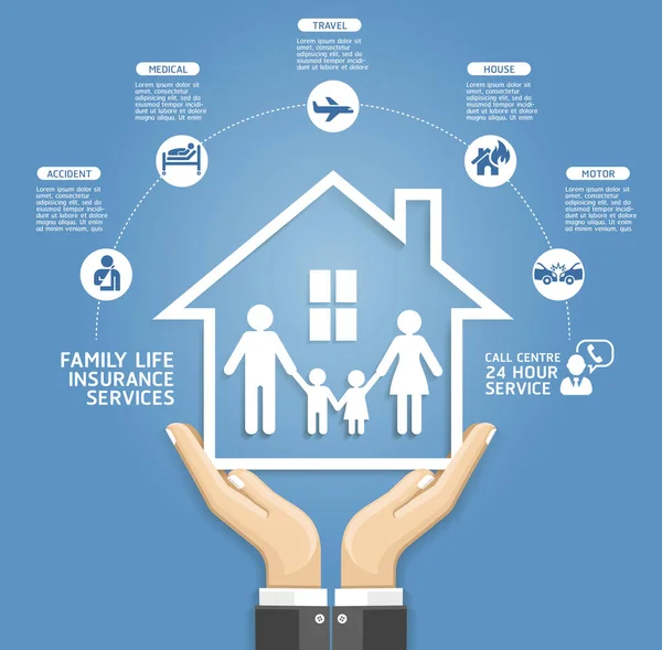 Layanan Asuransi Desain Konseptual Tangan Memegang Keluarga Kertas Rumah Vector - Stok Vektor