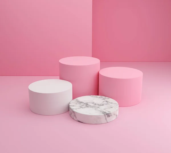 3Dピンク色の背景に表彰台 3Dレンダリングイラスト — ストック写真