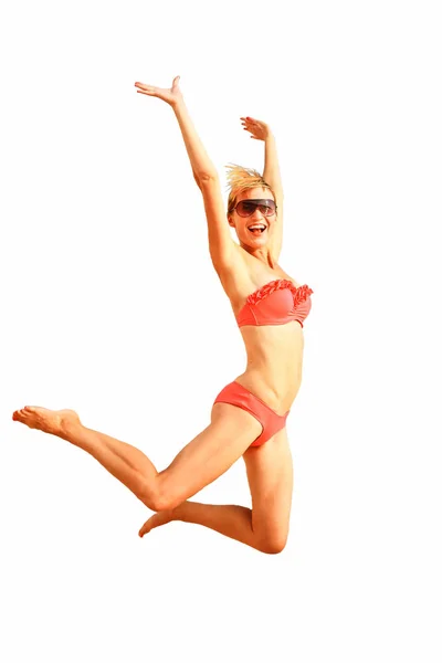 Donna felice in un salto di freedon e felicità — Foto Stock