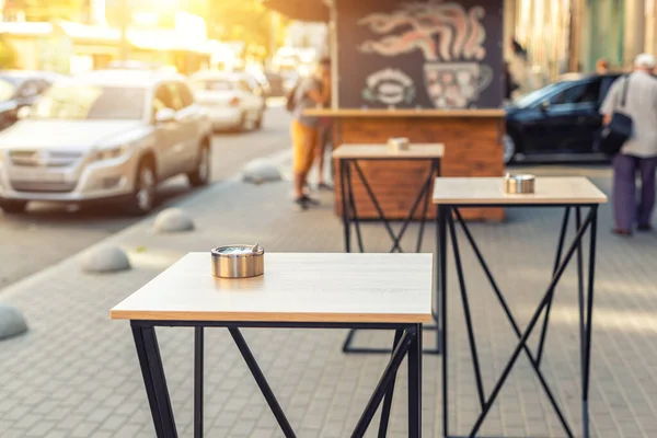 Ville Européenne Rue Urbain Bistro Café Tables Epmty Sans Personnes — Photo