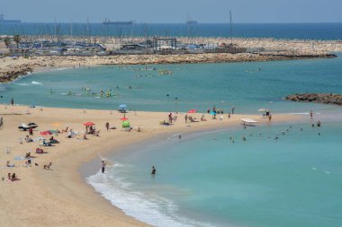 Ashkelon İsrail 'deki güzel Ashkelon Sahili, Akdeniz' de.
