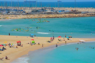 Ashkelon 'da Aşkelon Plajı, Israil. 7-07-17. Akdeniz 'e bakan.