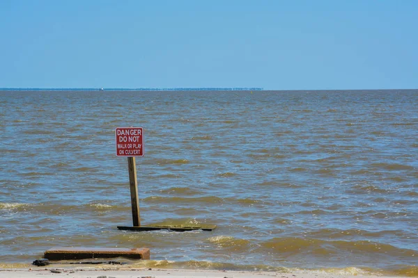Veszélyes Csatorna Tábla Mississippi Öböl Partján City Long Beach Florida — Stock Fotó