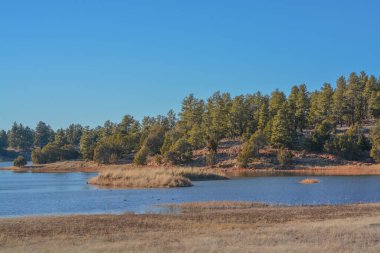 Peaceful view of Fool Hollow Lake in Show Low, Navajo County, Apache Sitgreaves National Forest, Arizona USA
