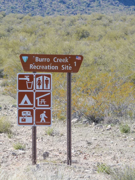Burro Creek Recreação Site Sign Condado Mohave Deserto Sonora Arizona — Fotografia de Stock