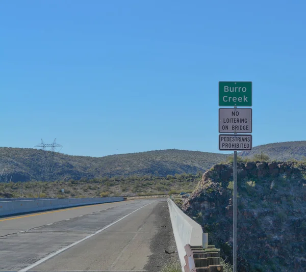 Burro Creek Bridge Sign Burro Creek Contea Mohave Deserto Sonoro — Foto Stock
