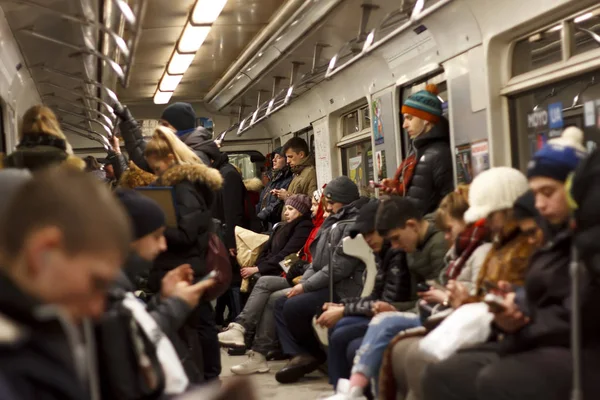 Kiev, Ukraine, 06,03,2018 Tired people go home in the subway — Stock Photo, Image