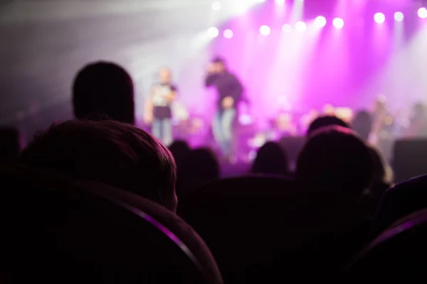 Publiczność oglądać sceny z artystami. — Zdjęcie stockowe