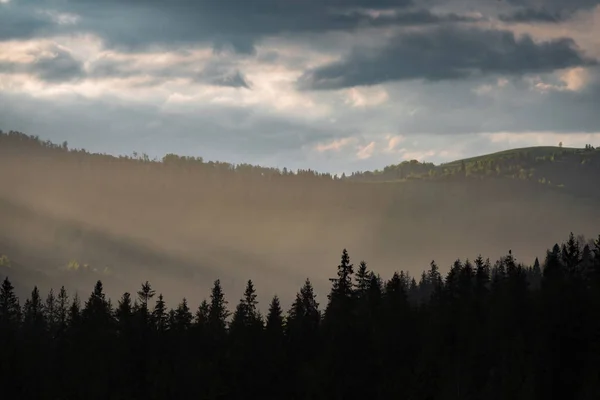 Nuages orageux sur les montagnes et la forêt — Photo