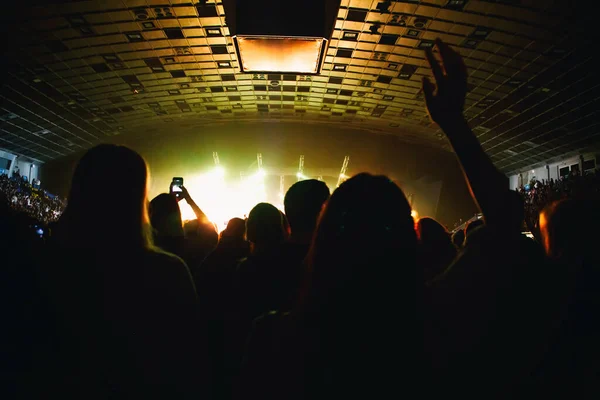 Silhouette des Publikums bei einem Rockkonzert. — Stockfoto