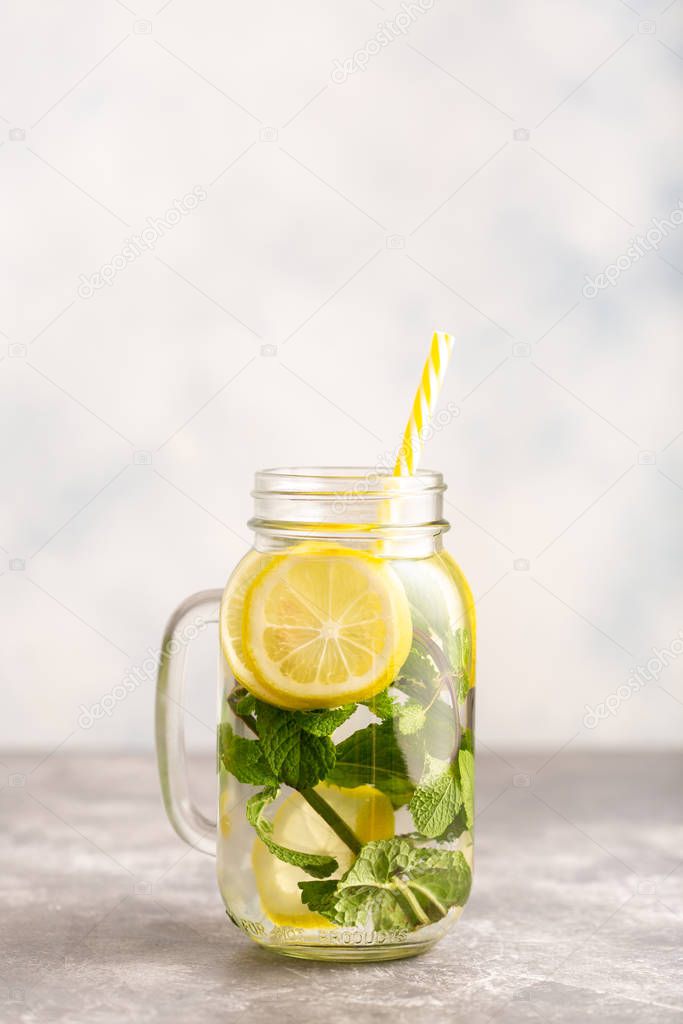 One jar detox water with lemon and mint.