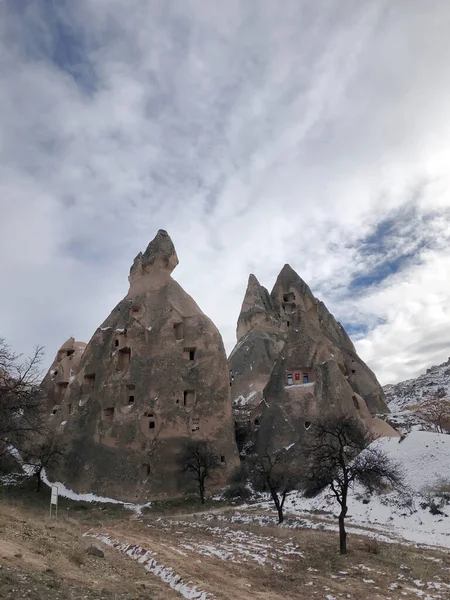 Oude Woningen Uitgehold Vulkanisch Gesteente Cappadocië Turkije — Stockfoto