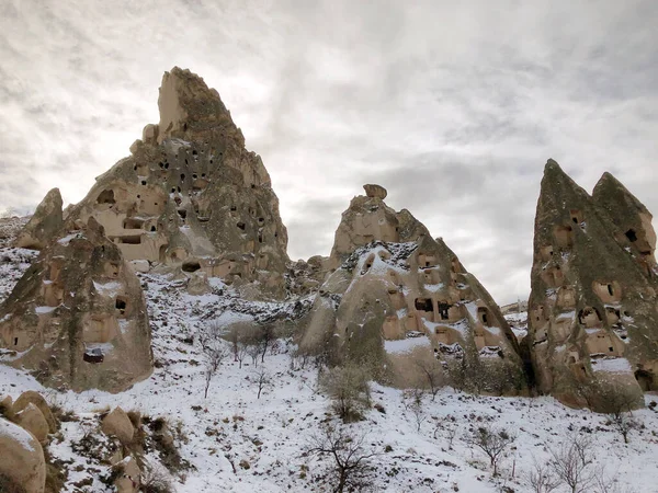 Antiguas Viviendas Ahuecadas Roca Volcánica Capadocia Turquía — Foto de Stock