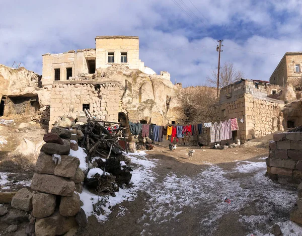 A rural house in a poor village in the Turkish region of Cappadocia. Settlement in a historic area among volcanic mountains and underground cities.