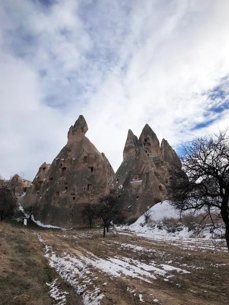 Antik Konutlar Volkanik Kayalarda Oyulmuş Kapadokya Türkiye — Stok fotoğraf