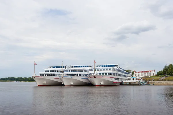 Tourist motor ships on the quay in the city of Uglich, Yaroslavl