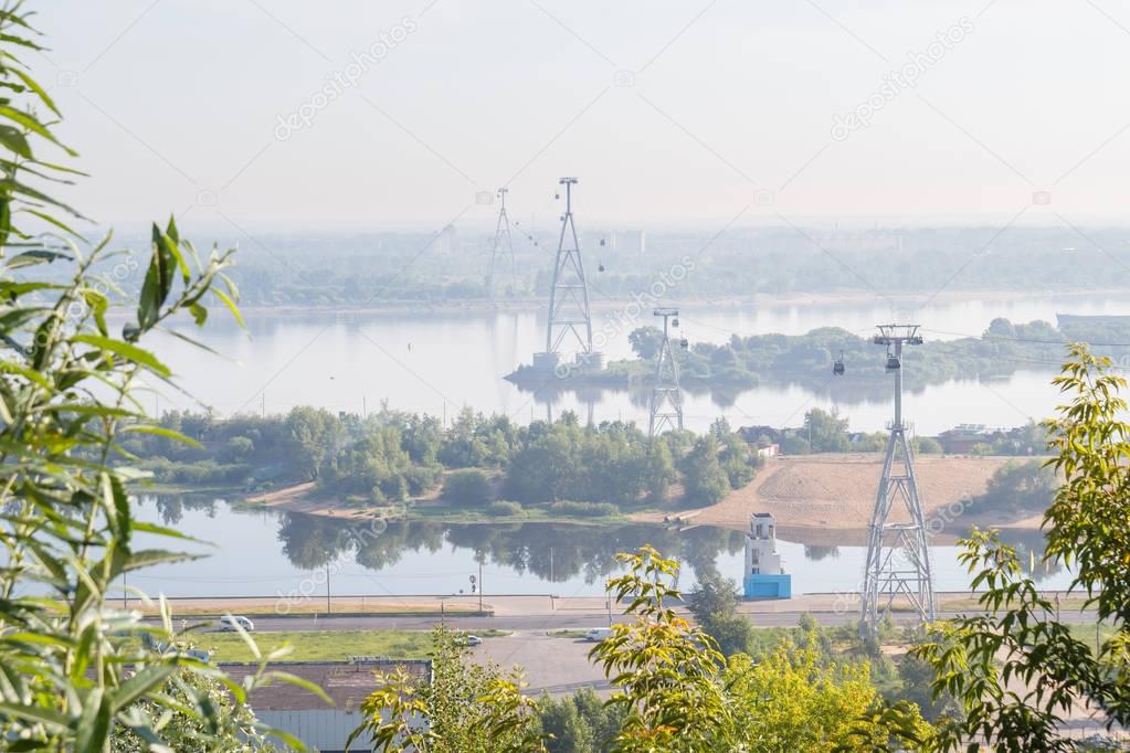 Nizhny Novgorod cableway in the fog