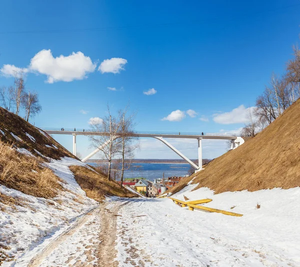 Road in the ravine under the bridge in Nizhny Novgorod, Russia