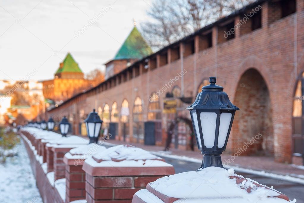 Street lights in the Nizhny Novgorod Kremlin, Russia