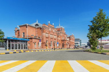 Railway station and crosswalk in Kazan in summer, Russia