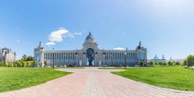 Panoramic view of the Palace of Agriculture in Kazan in the summ