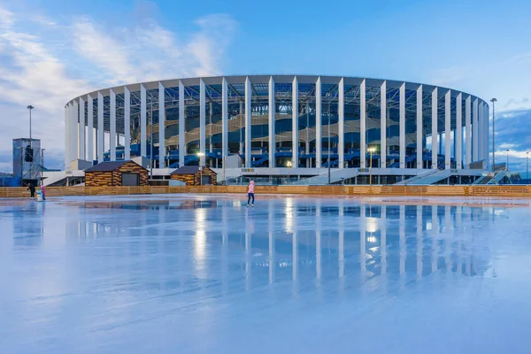 Stade Patinoire Avec Les Gens Dans Soirée Nijni Novgorod — Photo