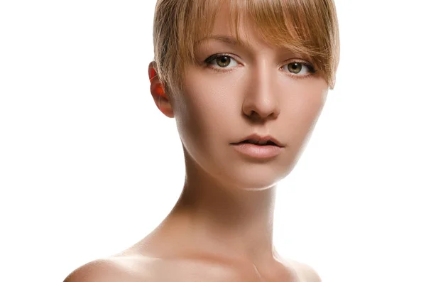 Portrait of young beautiful woman on white background — Stock Photo, Image