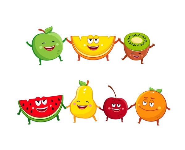 Funny fruits characters cartoon illustration — Stock Vector