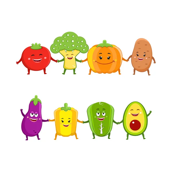 Смешные овощи персонажи мультфильма иллюстрация — стоковый вектор