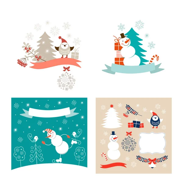 Новогодние элементы дизайна и рождественские открытки — стоковый вектор