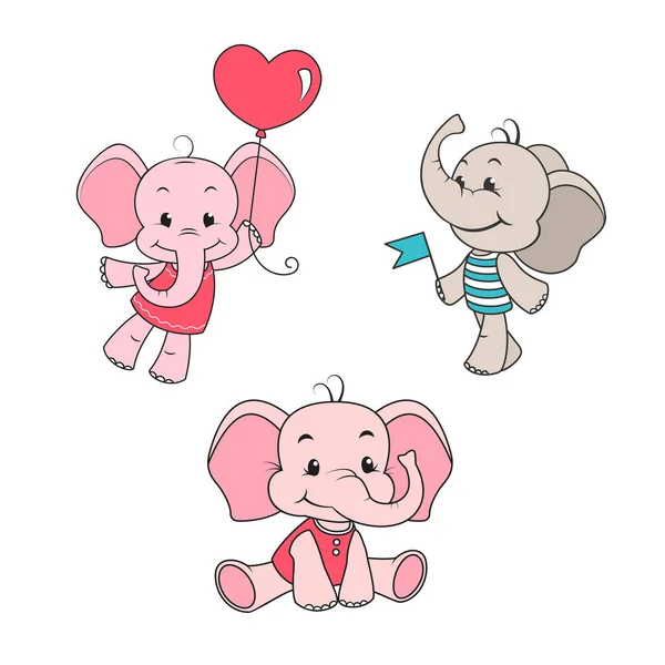 아기 코끼리 만화 문자 집합 — 스톡 벡터