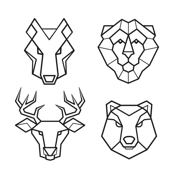 Ensemble de vecteurs géométriques de tête d'animaux sauvages — Image vectorielle