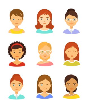 Kız avatar vector Icons set