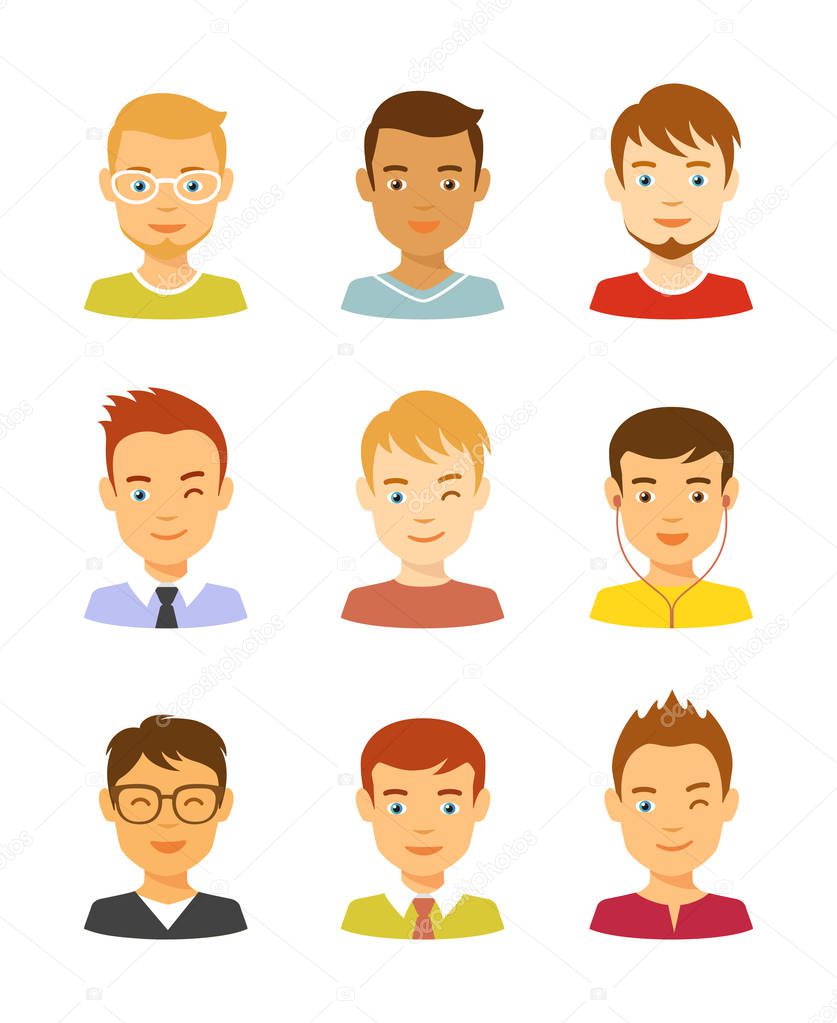 Man avatar vector icons set male avatars