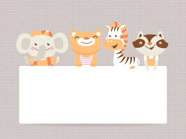 Modèle de carte de vœux avec animaux drôles et espace texte — Image vectorielle